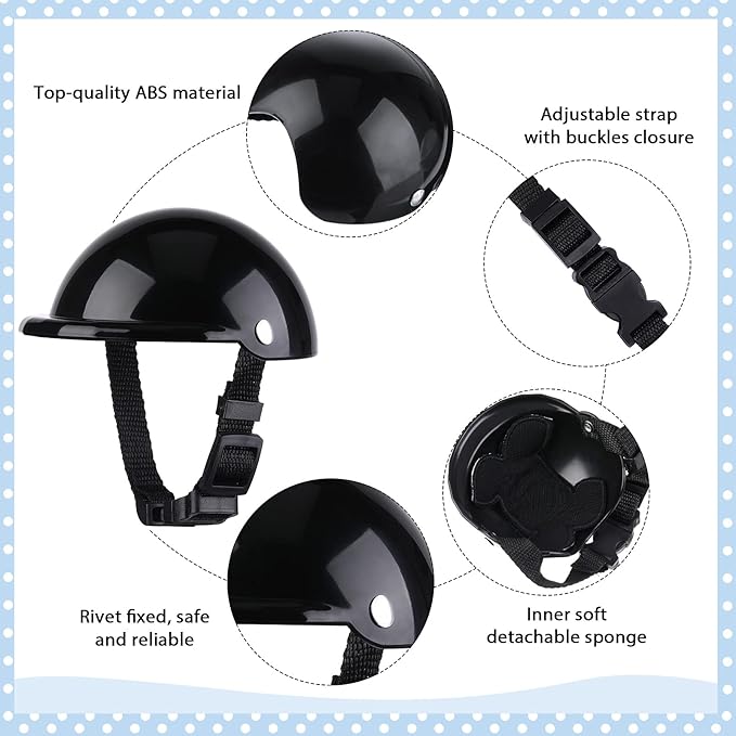 Frienda Dog Helmet and Goggles, UV Protection Doggy Sunglasses and 4 Inch Padded Puppy Motorcycle Helmet Adorable Dog Goggles with Adjustable Belt for Small Dogs Puppy Riding(Black,S)