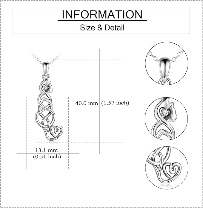 ONEFINITY Sterling Silver Cat Necklace Celtic Knot Viking Jewelry Crazy Cat Lady Gifts for Cat Lover for Women Her