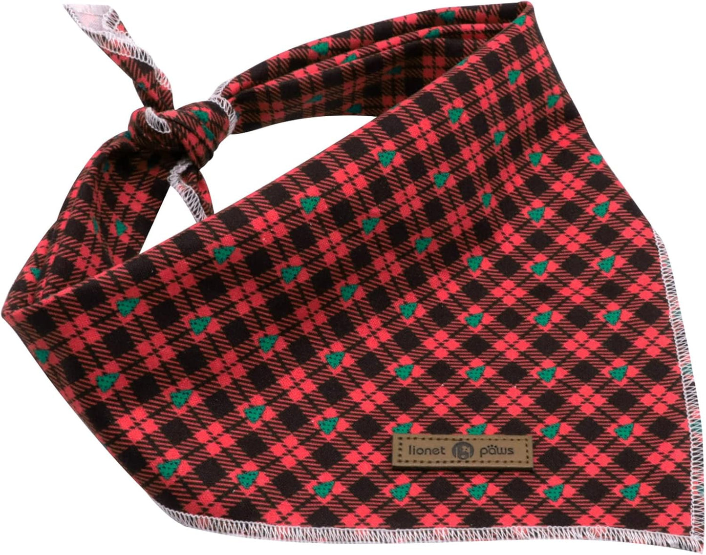 Lionet Paws Christmas Dog Bandana 1PC Pet Red Tree Dog Bandana Washable Reversible Cotton Boy Bibs Scarf, Adjustable Square Dogs Kerchief for Small to Large Dog