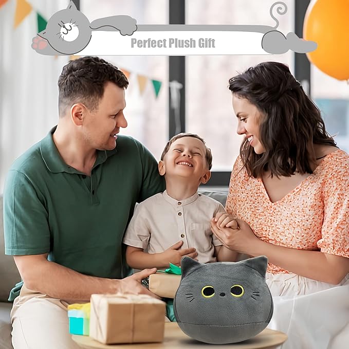 10'' Cute Gray Cat Plush Toys, Soft Cat Pillow Squishy Plushies, Cat Stuffed Animals Kawaii Plush Toys Home Decoration Gift for Cat Lovers Kids Boys Girls (Gray, 10 Inch)