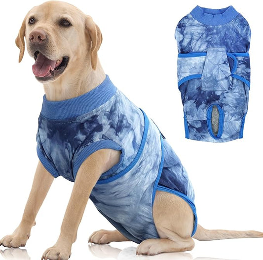 FUAMEY Recovery Suit for Dogs After Surgery,Soft Breathable Dog Bodysuit E-Collar & Cone Alternative Surgical Suit,Male Female Dog Neuter Spay Suits Anti Licking Wounds Onesie Blue Tie Dye XXL
