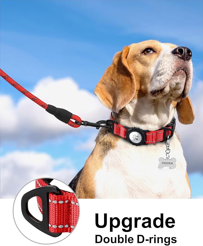TagME Airtag Dog Collar,Waterproof Reflective Pet Collar with Airtag Holder,Soft Padded and Double D-Rings for Medium Dogs,Red