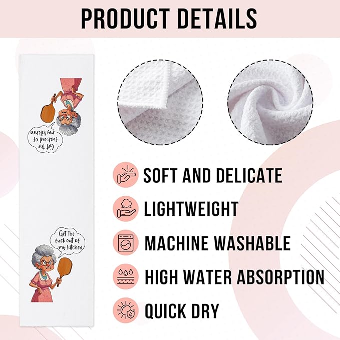 Funny Sarcastic Kitchen Towels for Women, Get The FXXK Out of My Kitchen Dishcloths, Housewife Tea Towels with Saying, Cute Housewarming Gifts, Kitchen Decor Gifts for Mom Sister Hostess