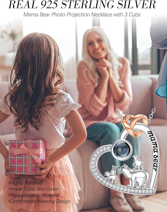 Mothers Day Gift for Mom 925 Sterling Silver Mama Bear/Dinosaur/Cat/Bird/Chicken Necklace with 1 2 3 4 5 Cubs Jewelry for Women Wife Grandma