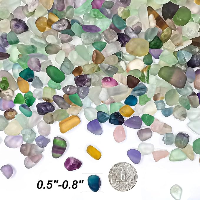 Keedolla 0.93 LB Fluorite Tumbled Chips Aquarium Fish Tank Gravel, Natural Crystal Quartz Stones Rocks Pebbles for Vase Fillers, Garden, Succulent Plants Decor