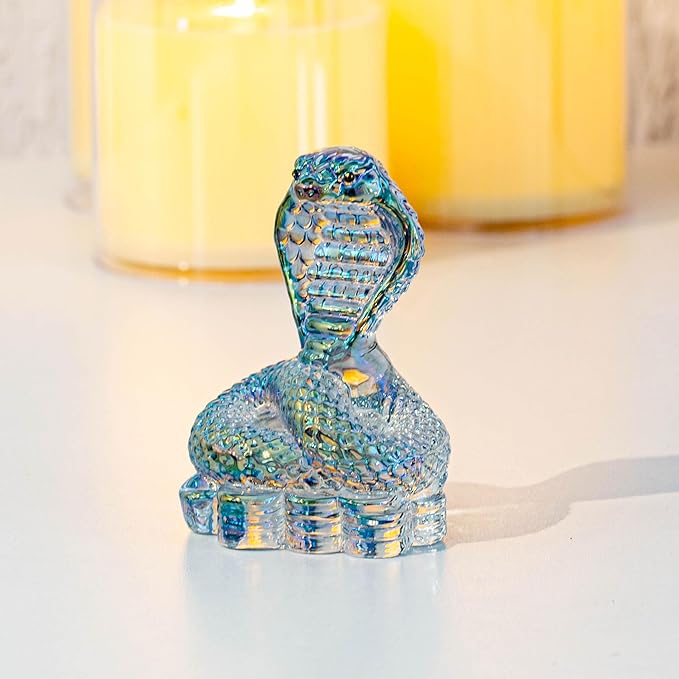 HDCRYSTALGIFTS 3.5inch Crystal Cobra Snake Figurines Handicraft Glass Animal Statue Ornaments Art Zodiac Animal Sculpture Collectible New Year Home Decor Gifts