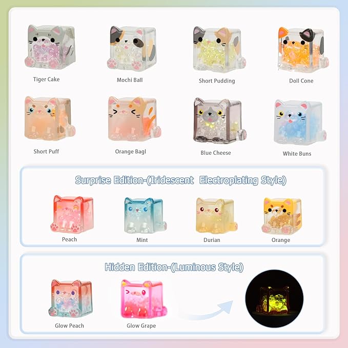 Square Cat Series Blind Pack (3PCs in one Bag) Random Design Cat Blind Box Figures Collectible Toys Cute Mystery Box Home Decorations Holiday Birthday Gifts