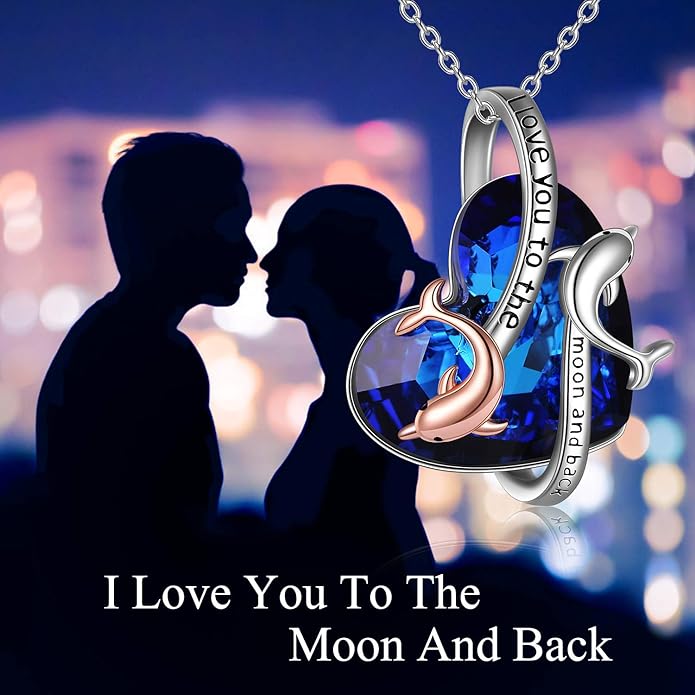 ONEFINITY Dolphin Necklaces 925 Sterling Silver Crystal Dolphin Pendant Ocean Jewelry Mother‘s Day Gifts for Women Mom Wife