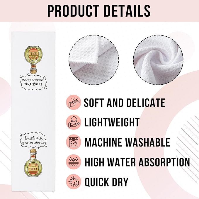 Funny Tequila Kitchen Towels, Trust Me You Can Dance Dishcloths, Tequila Lovers Gifts, Bar Towels for Bartenders, Kitchen Decor Gifts for Women Sister Friend Bartenders Cocktail Lovers