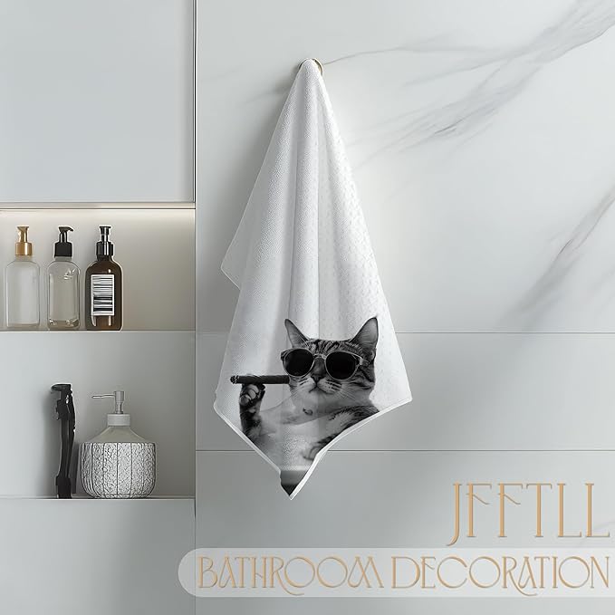 Funny Bath Cat Hand Towels for Bathroom Washroom Restroom Decor, Cat Mom Lady Lovers Gifts, Funny Bathroom Decor, 16x24 Inch