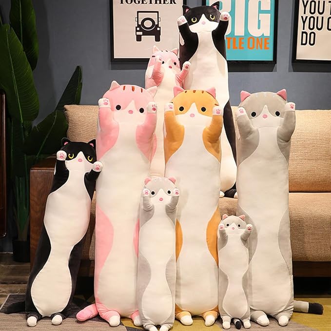Long Cat Plush Kawaii Body Pillow, Cute Cat Stuffed Animals Soft Plushies.