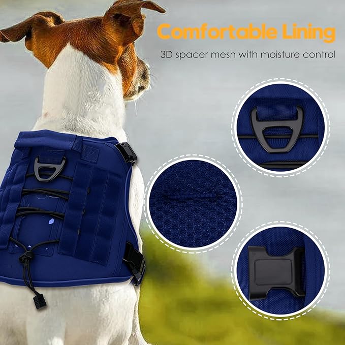 Heavy-Duty Tactical Dog Harness for Large Dogs, No Pull Adjustable Reflective Pet Vest with Molle System, K9 Military-Grade Control for Service Training, Outdoor & 10+ Breeds, Dazzling Blue, X-Large