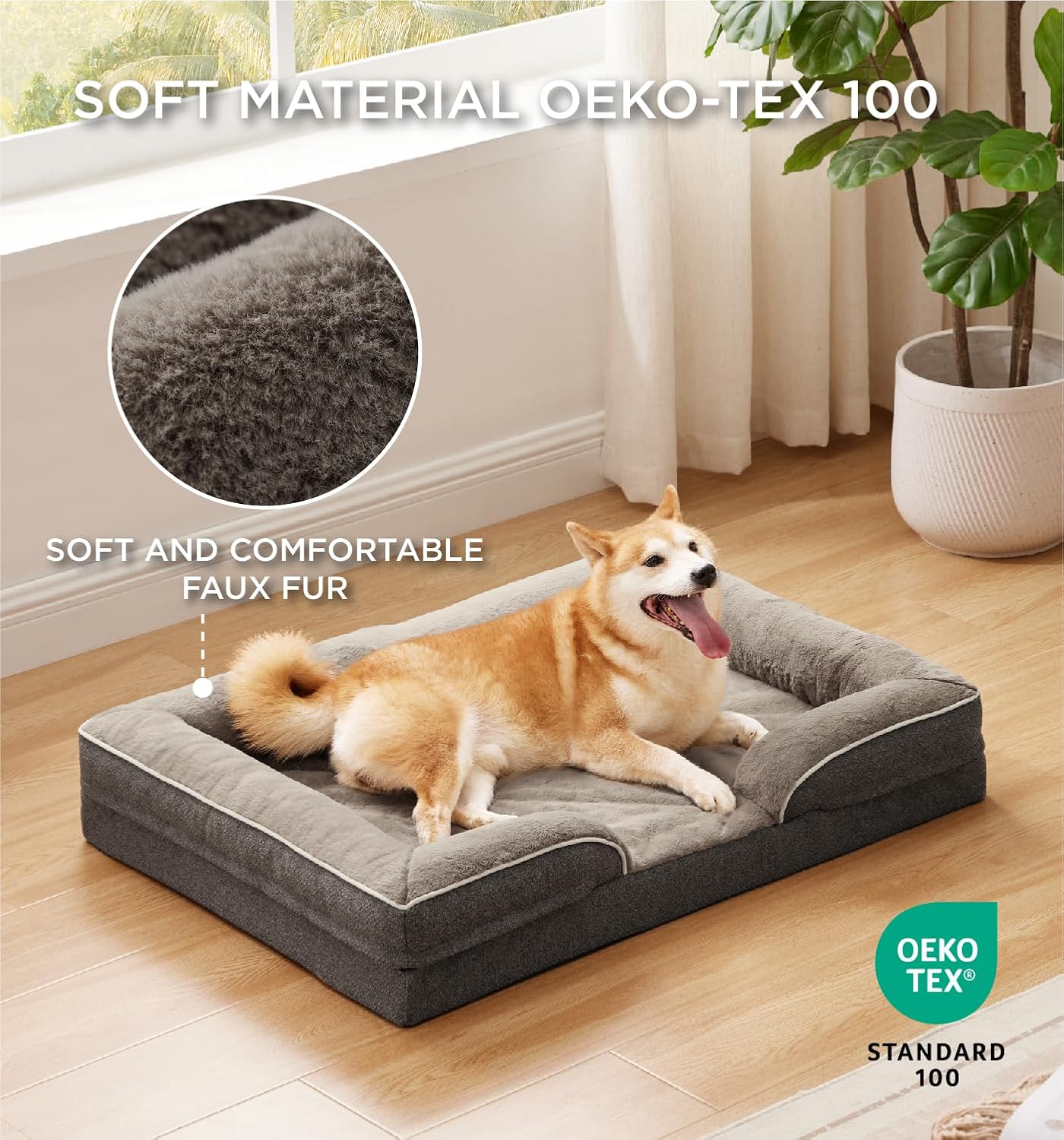Made4Pets Orthopedic Dog Bed for Large Dogs, Supportive Foam Big Large Pet Bed Sofa with Washable Removable Cover, Waterproof Dog Couch Bed, Non-Slip Bottom and Egg-Crate Foam, Brown