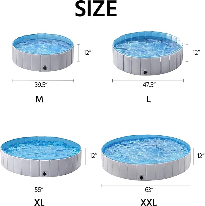 Yaheetech Dog Pet Bath Pool Foldable Hard Plastic Doggie Duck Swimming Pool Collapsible PVC Outdoor Bathing Tub Dog Pools for Large Small Dogs-63 x 11.8 inch,XXL,Gray