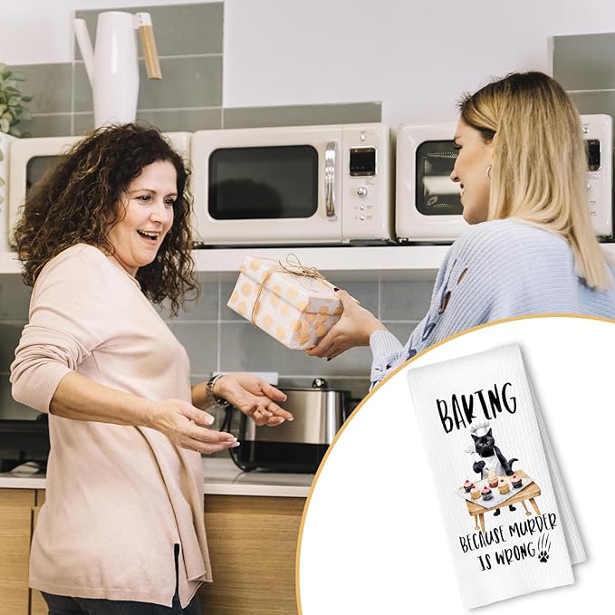 Funny Black Cat Baker Kitchen Towels, Cat Lover Mom Lady Gifts, Humorous Tea Towels for Baking, Gifts for Baking Lovers Decorative Dish Hand Towels for Kitchen, 16x24 Inches