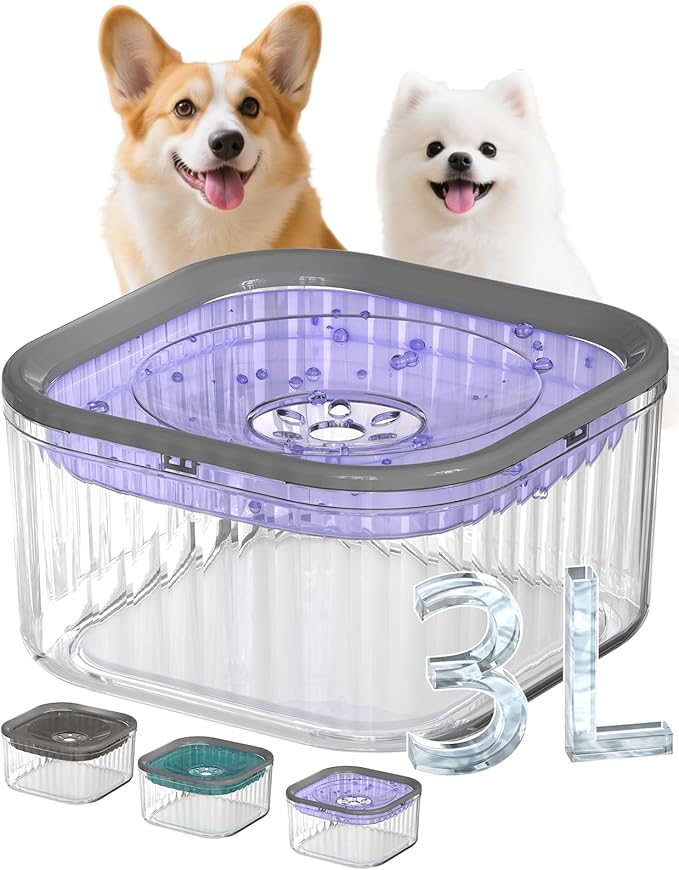 3L Dog Water Bowl No Spill 101oz Large Capacity Spill Proof Slow Drinking Water Feeder No Splash Pet Water Bowl Vehicle Carried Travel Dog Bowl for Sloppy Messy Drinkers Cats(Purple)