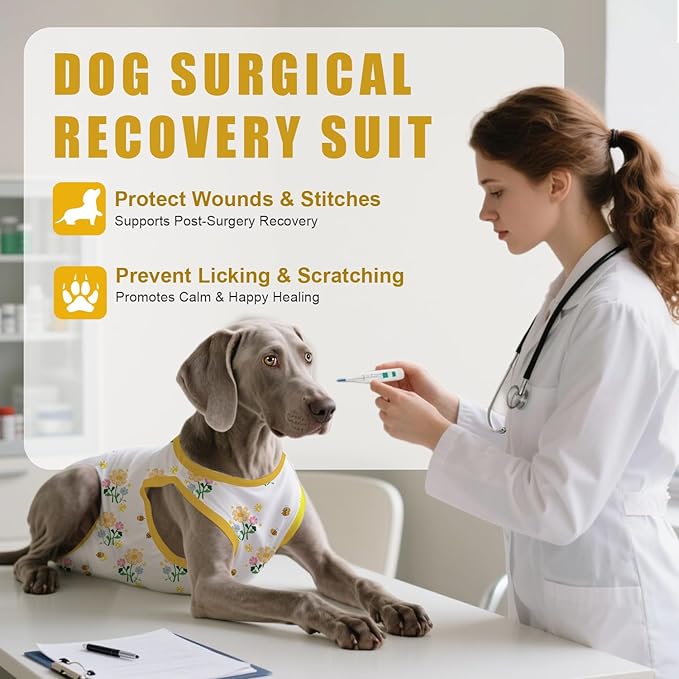 Recovery Suit for Dogs After Surgery, Professional Dog Surgical Suit for Female Spay, Male Neuter, E-Collar & Cone Alternative Dog Onesie for Abdominal Wounds Skin Disease, Yellow, XL