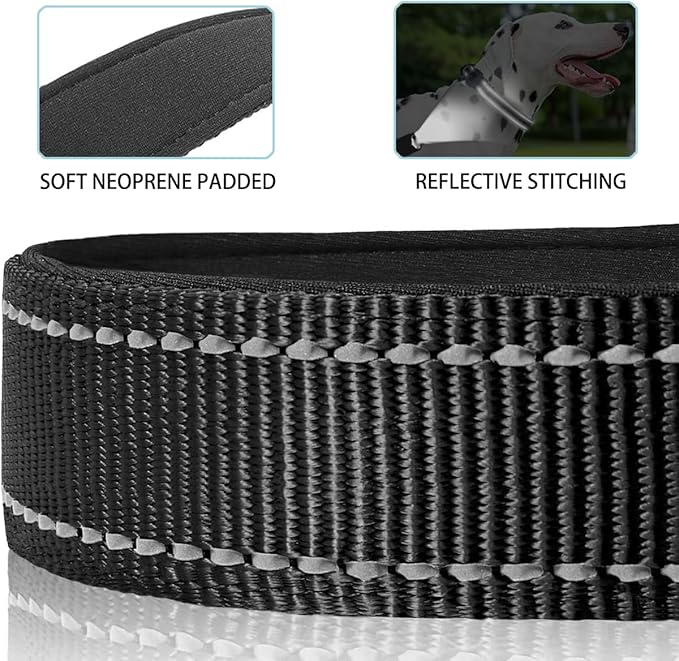 JSXD AirTag Dog Collar, Night Reflective Nylon Dog Collar for Small Medium Large Dogs,Lockable Quick Release Buckle,Padded Breathable Pet Collar with AirTag Holder (Black, Medium)