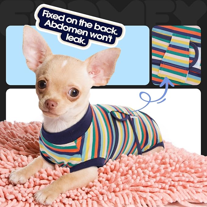 FUAMEY Recovery Suit for Dogs After Surgery,Soft Breathable Dog Bodysuit E-Collar & Cone Alternative Surgical Suit,Male Female Dog Neuter Spay Suits Anti Licking Wounds Onesie Dark Blue Stripes XXL