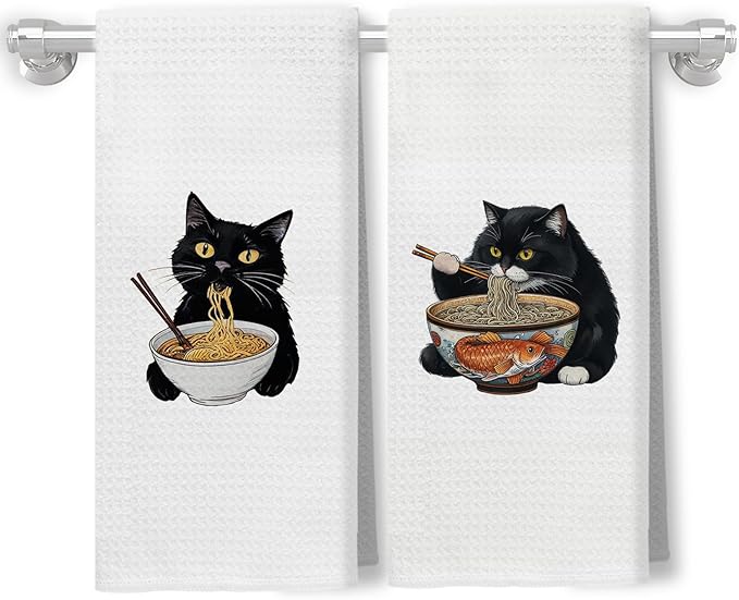 Funny Black Cats Kitchen Towels, Cat Gifts for Women Hand Towels for Bathroom Decor, Cute Black Kitten Decorative Dish Tea Towels for Kitchen, 16x24 Inch Set of 2