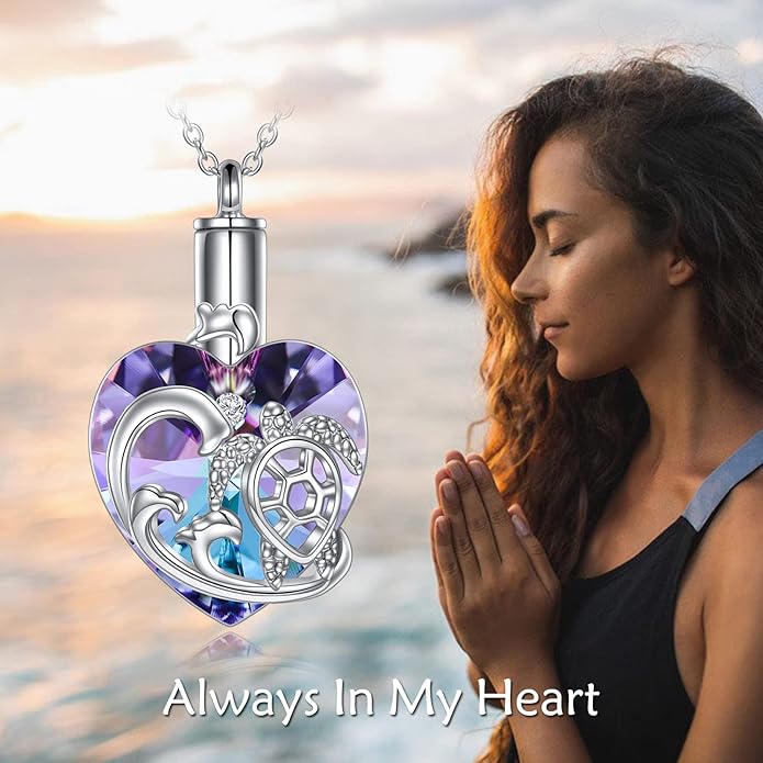 YFN Elephant Heart Crystal Urn Necklace for Ashes Cremation Jewelry Sterling Silver with Crystal Jewelry Gifts for Women