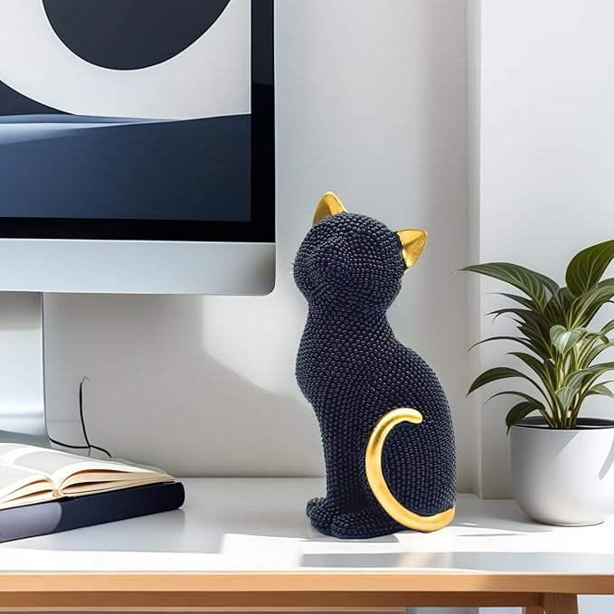 FUNSXBUG Decorative Cat Sitting Statue Art Figurines Sculpture Collectibles Home Office Desktop Decor Outdoor Garden Tabletop Display Decoration (Black)