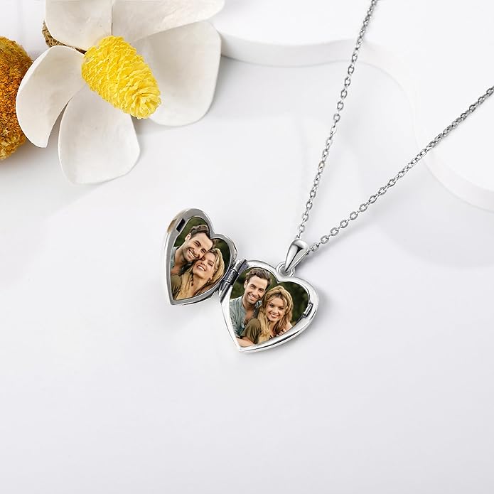 YFN Locket Necklace 925 Sterling Silver Heart Locket Necklace that Holds Pictures for Women Jewelry Gifts