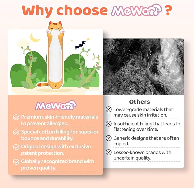 Long Cat Plush Kawaii Kids Plush Toy Pillows, Cute Cat Stuffed Animals Soft Plushies, Kitten Big Plush Toys Throw Body Pillow Doll Gift for Girls Boys (Brown Cat Body Pillow 20 Inch)