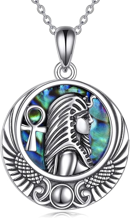 YFN Egyptian Necklace Sterling Silver Egypt God Pendant Abalone Shell Egypt Jewelry Gifts for Women Men