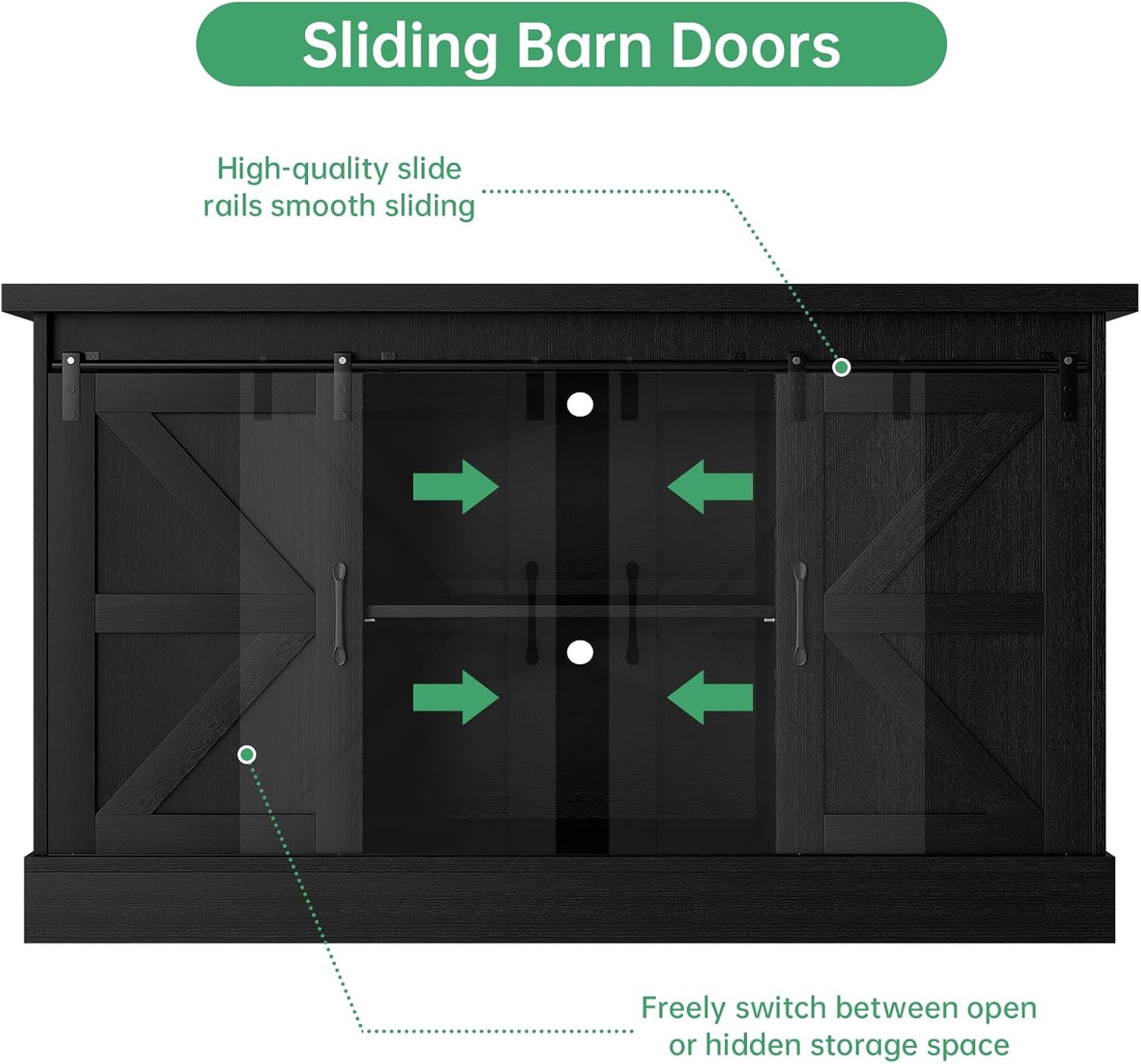 Fish Tank Stand Up to 75 Gallon, Aquarium Stand with Sliding Barn Doors & Power Outlet, Black Farmhouse Style Stand with Cabinet Storage for Fish Tank, Turtle Tank, Reptile Terrarium,1000LBS Capacity