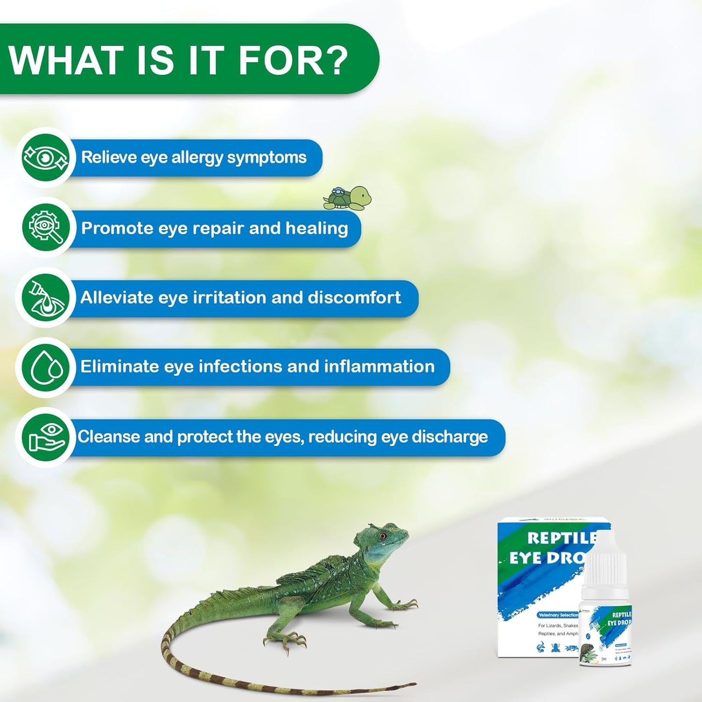 Reptile Eye Drops – Bearded Dragon Eye Rinse, Snake Eye Wash, Turtle & Lizard Eye Infection Treatment, Multi-Purpose Exotic Pet Eye Care Solution