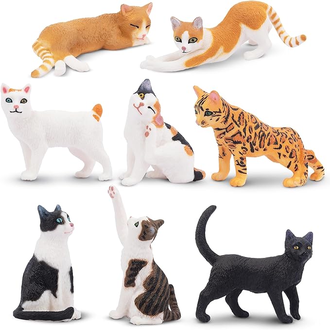Toymany 8PCS Realistic Cat Figurines, Educational Cat Figures Toy Set, Kitten Easter Eggs Cat Cake Topper Easter Eggs Birthday Gift for Kids Boys Girls Children