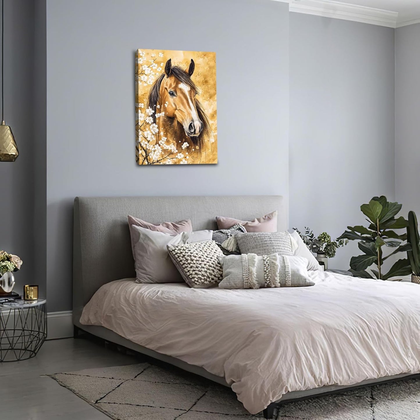 Horse Wall Art Canvas Rustic Horse Wall Decor Prints Framed Painting Farmhouse Flower Pictures Gifts Artwork for Bathroom Living Dining 16"x24"
