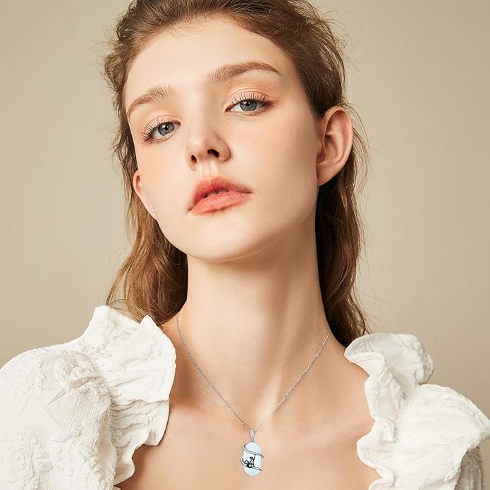 Opal Mama Bear/Panda/Cat/Koala/Sloth/Cardinal/Unicorn Necklace 925 Sterling Silver Opal Animal Pendant Jewelry Birthday Gifts Women Her Mom