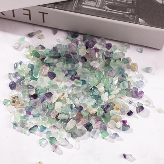 3 Lb Fluorite Crystal Chips Aquarium Fish Tank Gravel, Tumbled Crushed Stone Crystal Chips Bulk Irregular Shaped Decorative Vase Fillers Aquarium Gravel Rocks