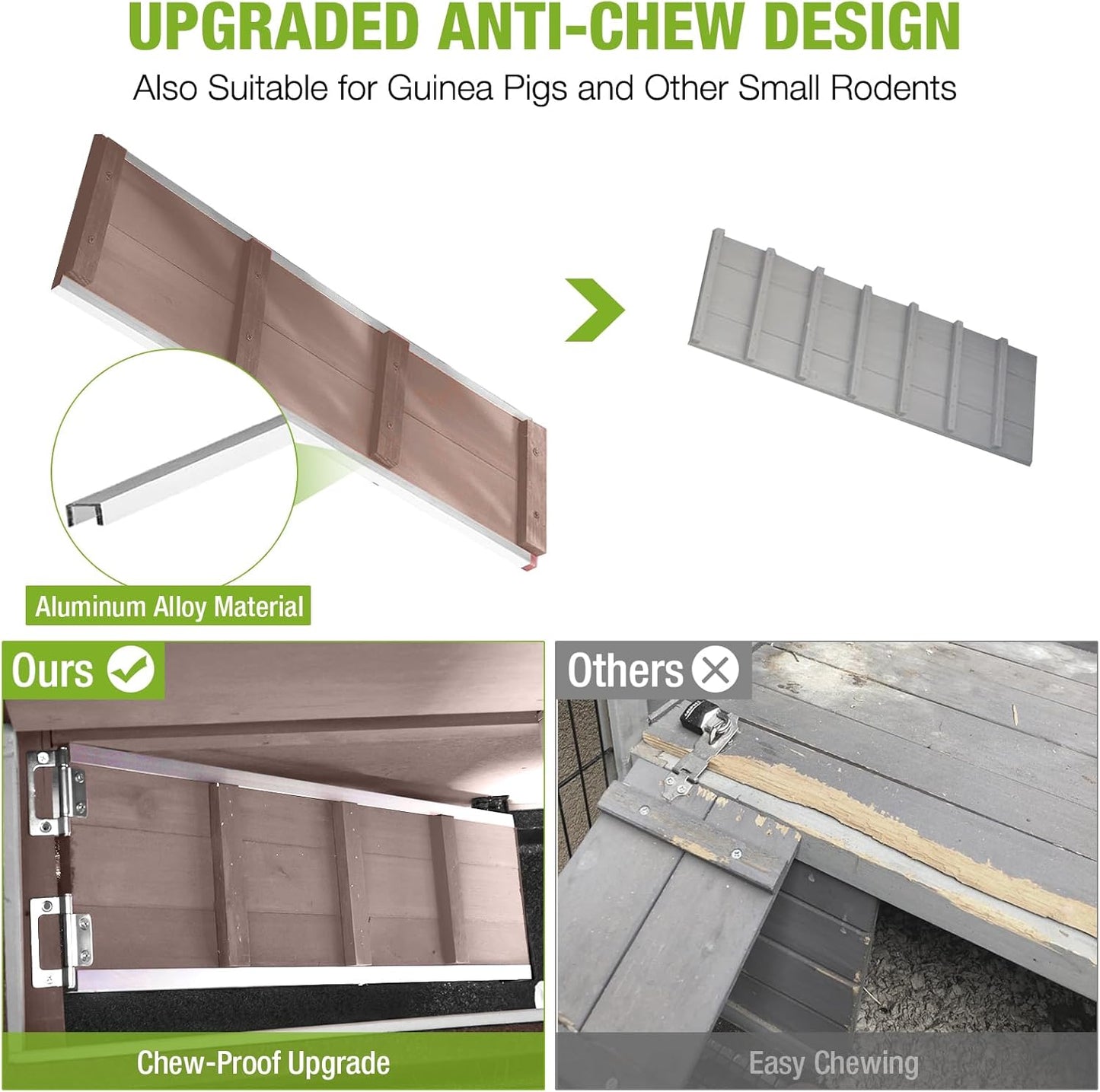 GUTINNEEN Rabbit Hutch Indoor with Chew-Proof Design, Wooden Bunny Cage Guinea Pig Cages with Lockable Wheels, Leak-Proof Trays for 1-3 Rabbits, Guinea Pigs, Small Animals (Brown)