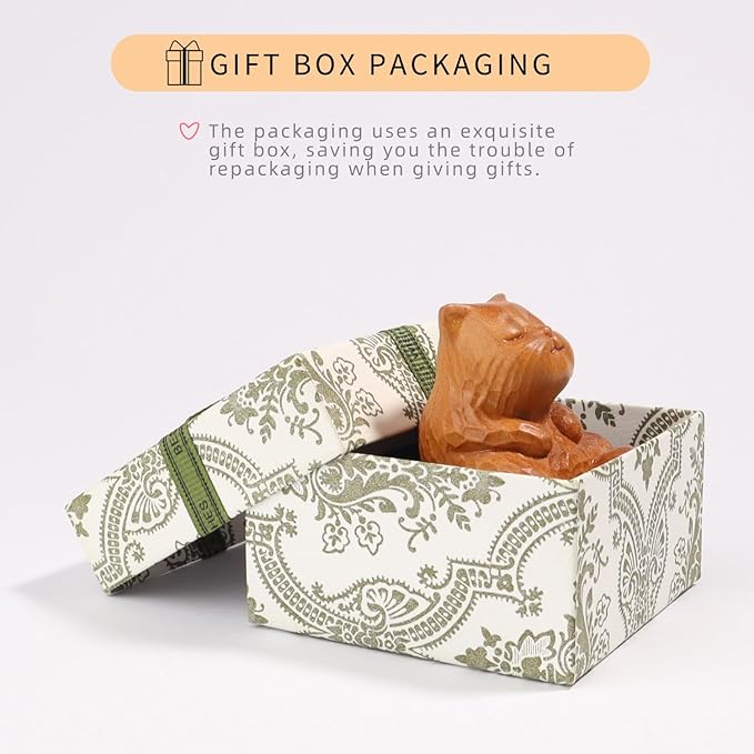 Wooden Cat Figurines,Sculpture Lovely Orange Cat Art Statue Mini Carved Ornament Figurine Small Animals Collectible for Home Office Garden Bedroom Desktop Bookshelf Decoration Gifts