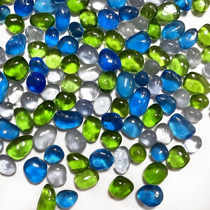 0.88LB Mixed Green Fish Tank Gravel Aquarium Glass Stones Sea Glass Pebbles Aquarium Gravel Rocks Fish Tank Rocks, Beads Pebbles Rock Sand Glass Gems Stones for Vase Filler Turtle Fish Tank Decoration
