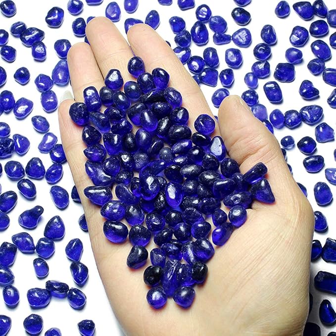 WAYBER Glass Stones, 1Lb/460g Irregular Sea Glass Pebbles Non-Toxic Artificial Gemstones for Gem Display/Vase Filler/Terrarium Flowerpot Aquarium Turtle Tank Decoration, Deep Blue
