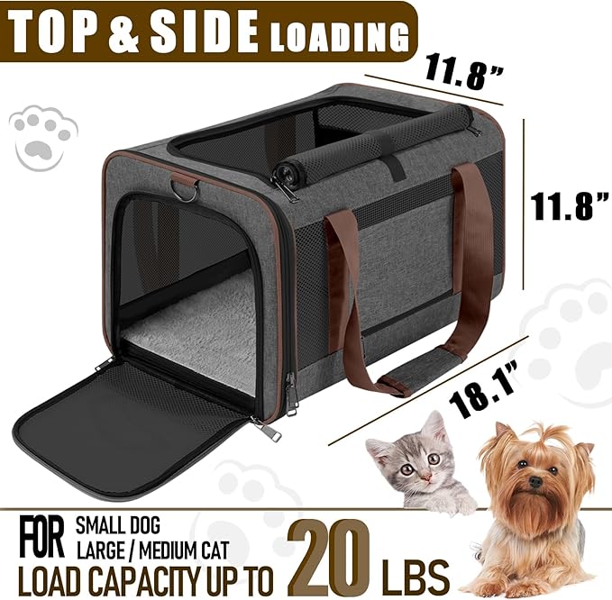 Small Dog Carrier Cage Soft Chihuahua/Softshell Big Cat Carrier Maine Coon/Pet Taxi Carrying Bag Over 25lbs / Top Loader Travel Kennel Brown