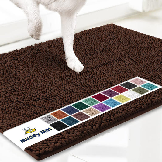 Muddy Mat® Original Dog Door Mat for Muddy Paws, Super Absorbent Microfiber, Non-Slip Washable Pet Rug, Quick Dry Chenille Entryway Carpet, Machine Washable Indoor Outdoor mat, Brown 24"x72"