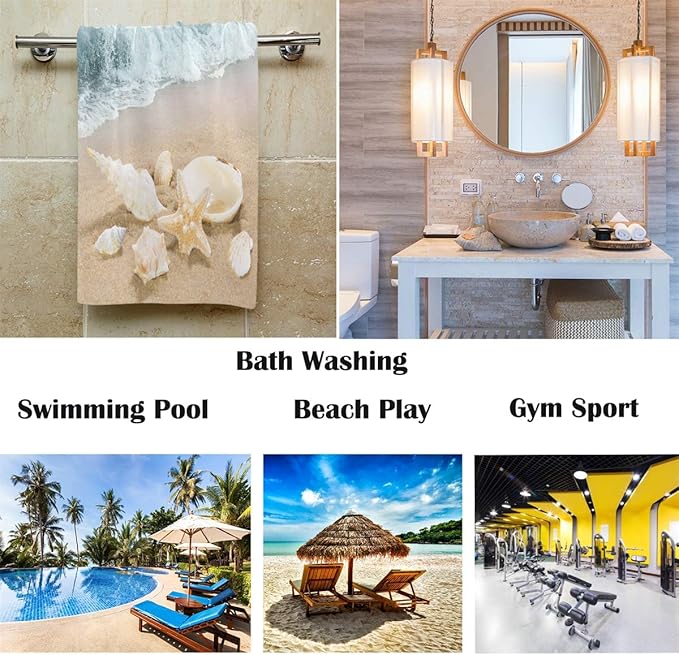 Wamika Beach Seashell Starfish Hand Towels Sea Ocean Wave Summer Bathroom Towel Ultra Soft Absorbent Multipurpose Towels for Hand,Face,Gym,Sports Home Decor, 16x30