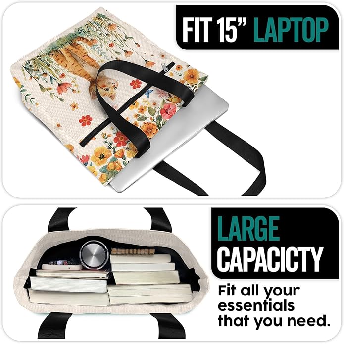 Waterproof Tote Bag with Pockets and Zipper for Work. Shoulder Bag for Women. Gift for Cat Lover Cat Owner.