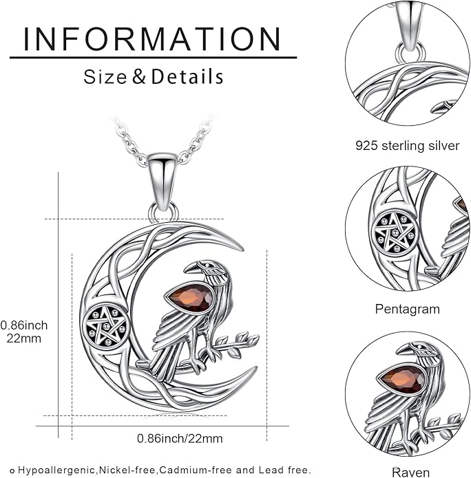 Witch Necklace 925 Sterling Silver Pentagram Triple Moon Pentacle Pendant Wiccan Pagan Jewelry Witchy Gifts for Women