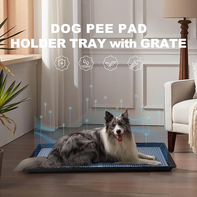 HQ4us Dog Pee Pad Holder Tray with Grate 45”×34”, Large Dog Litter Box Toilet, Puppy Pee Pad Holder, Less Mess, Dog Potty Indoor Outdoor for Balcony