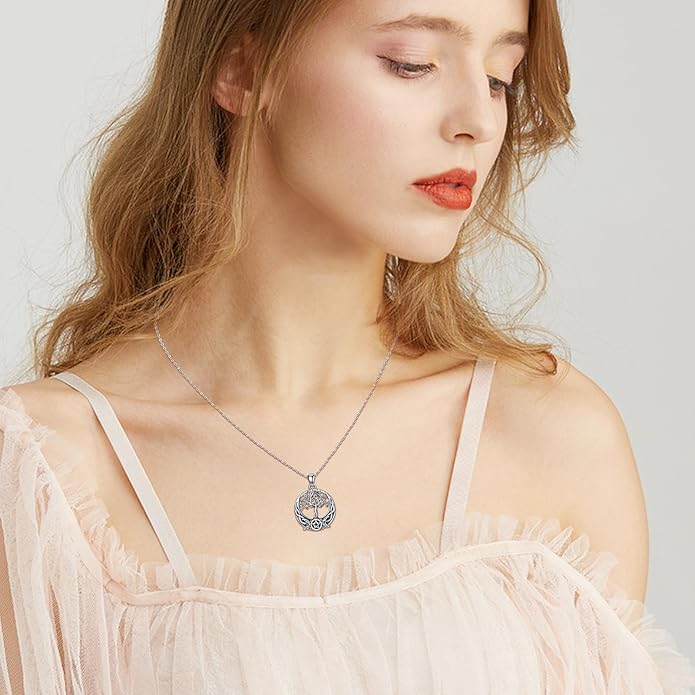 Witch Necklace 925 Sterling Silver Pentagram Triple Moon Pentacle Pendant Wiccan Pagan Jewelry Witchy Gifts for Women