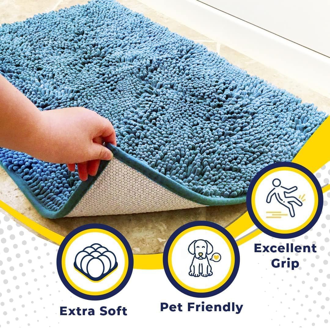 Muddy Mat® Original Dog Door Mat for Muddy Paws, Super Absorbent Microfiber, Non-Slip Washable Pet Rug, Quick Dry Chenille Entryway Carpet, Machine Washable Indoor Outdoor mat, Sky Blue 19"x30"