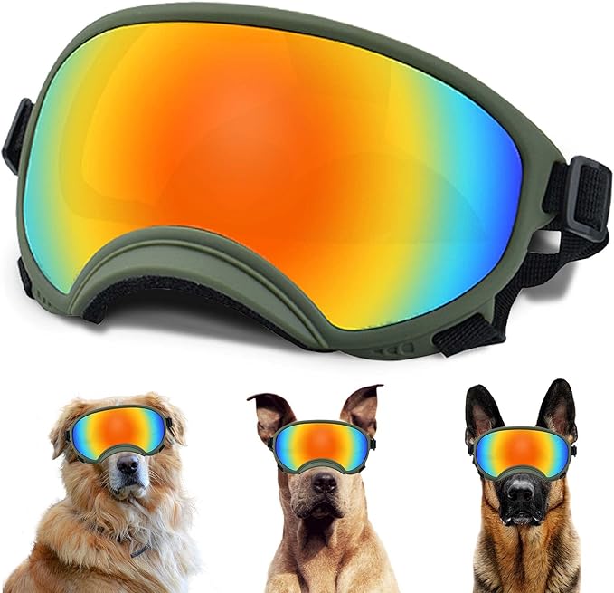 Winproof Adjustable Strap Dog Sunglasses, UV Protection, Suitable for Medium-Large Dogs, Soft Goggles