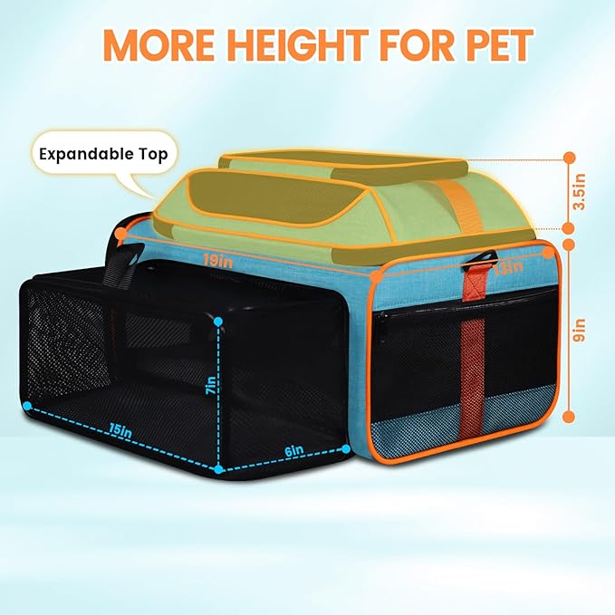 Petskd Top and Side Expandable Pet Carrier 19x13x9 Inches Southwest Allegiant Airlines Approved, Soft-Sided Carrier for Small Dog Under 12 lbs and Large Cat Under 15 lbs(Blue)