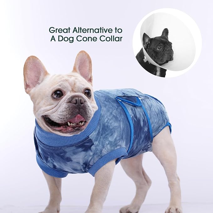 Kuoser Dog Surgery Recovery Suit, Anti Licking Pet Surgical Suit for Dogs Male Neuter, Female Dog Surgery Suit for Spay Subsititute E-Collar Cone, Dogs Body Suits After Surgery Blue Tie Dye 2XL